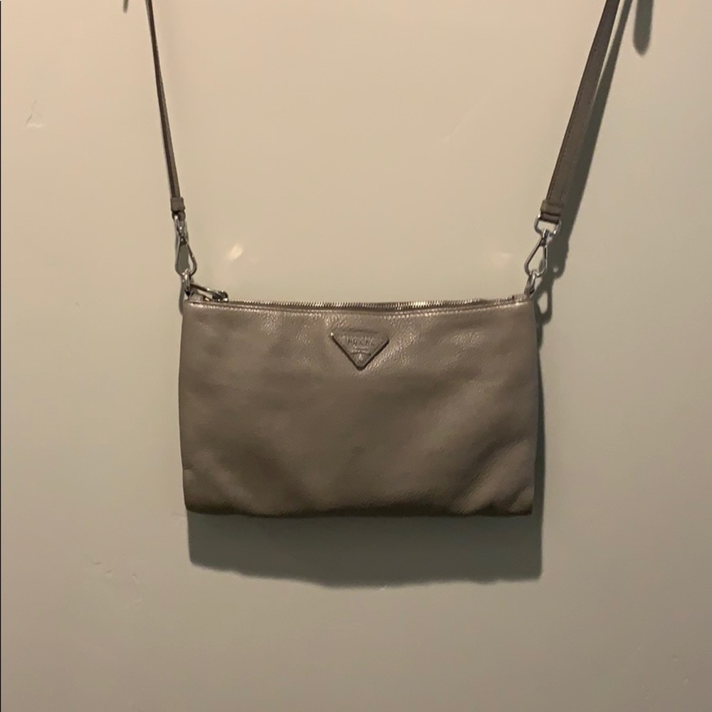 Prada, Pebbled Leather Crossbody Bag, Grey